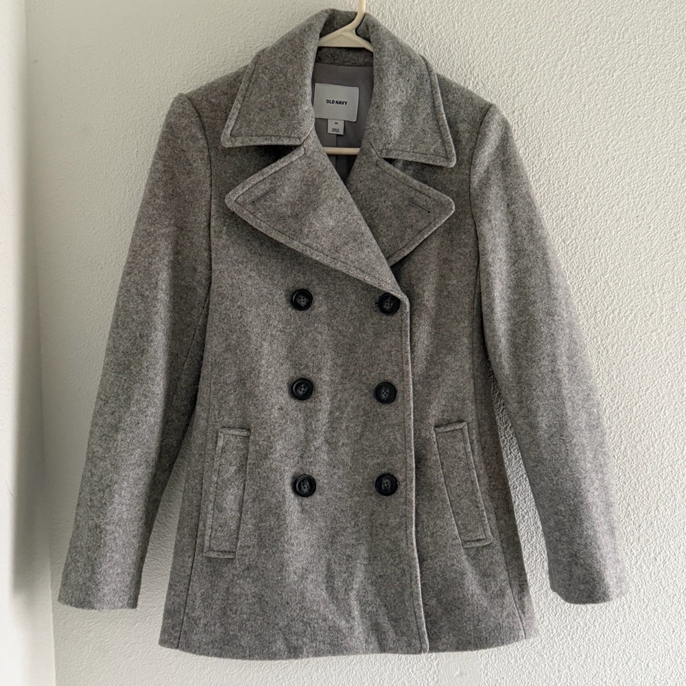 Old Navy Peacoat Women's XS Gray Double Breasted Lined Wool Blend‎ Jacket